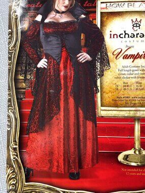 Vampiress Sexy Red Velveteen Dress Blk Satin Vest InCharacter Costume NWT NOS